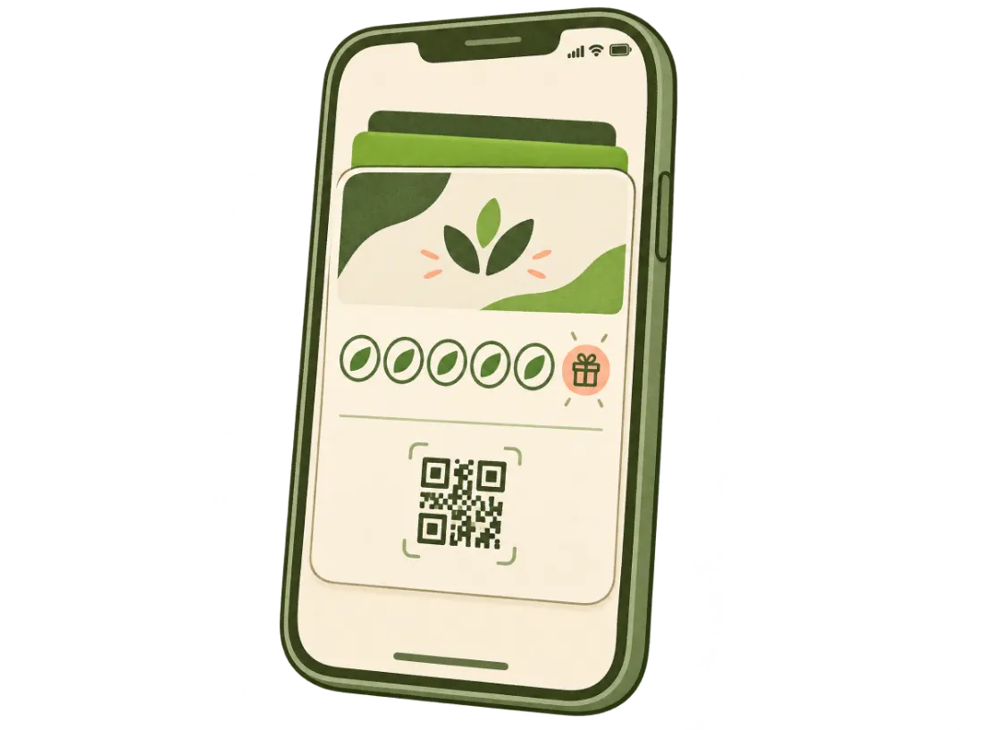 Handgetekende Android-telefoon met een digitale klantenkaart in Google Wallet
