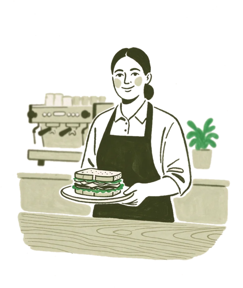 Handgetekende illustratie van een lokale lunchroom-ondernemer