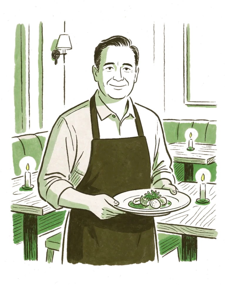 Handgetekende illustratie van een lokale restaurant-ondernemer